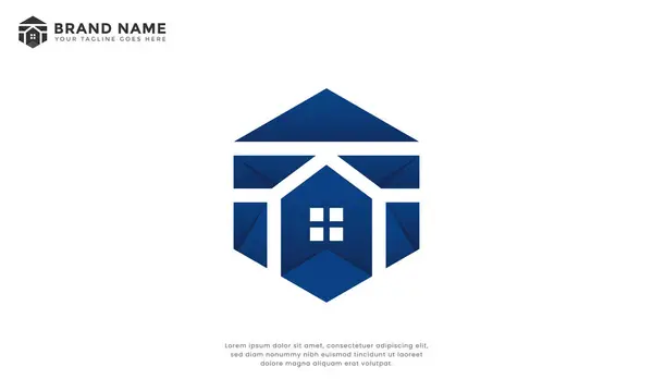 Altıgen Evi Logosu. Altıgen bir evde bulunan modern soyut bir logo. Mülk işletmeleri için ideal, çağdaş gayrimenkul, yenilikçi mimari veya eşsiz mülkiyet girişimleri için.