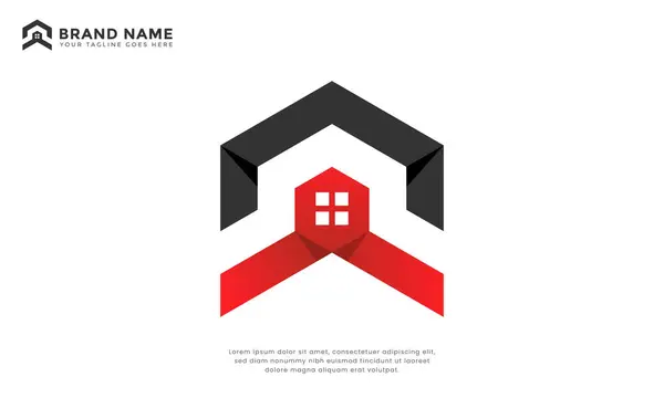 Soyut House Arrow çatı logosu. Çatı gibi bir oka sahip soyut ev şekilli Geometrik logo. Gayrimenkul, mülk, yön ve büyümeyi temsil ediyor. Çeşitli konut işletmeleri için çok yönlü.