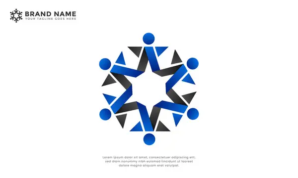 People Star Community Logosu. İnsanların yıldız şekli oluşturduğu soyut logo, toplumu, bağlantıyı ve işbirliğini sembolize ediyor.