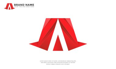 Geometrik A Arrow 3D Logo Tasarımı. Kalın ve modern geometrik A harfi logosu güçlü bir 3 boyutlu ok ya da çatıya benzer bir yapısı var. İnşaat, emlak, finans veya danışmanlık için ideal.