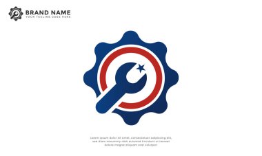 Amerikan Tamirci Logosu. Vatansever Hizmet Markaları için Star Wrench Vites Logosu.