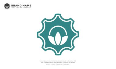 Lale dişlisi logosu. Modern logo çarkla çiçek lalesini birleştiriyor. Yeşil teknoloji ve çevresel çözüm odaklı şirketler için mükemmel