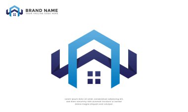 Modern gayrimenkul mavisi logo. Modern emlak logosu, geometrik ev ve soyut çatı tasarımlı modern emlak logosu. Ev satışları, emlak yönetimi ve emlak markaları için mükemmel..