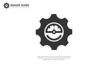 Hız göstergesi logosu. Hız göstergesi olan modern logo ekipmanları. Hız, hassasiyet ve mekanik uzmanlığı temsil ediyor..