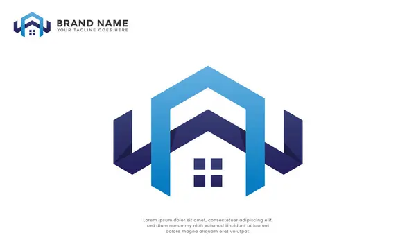 Modern gayrimenkul mavisi logo. Modern emlak logosu, geometrik ev ve soyut çatı tasarımlı modern emlak logosu. Ev satışları, emlak yönetimi ve emlak markaları için mükemmel..