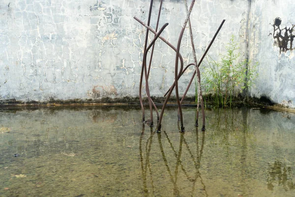 Standing Water Abandoned Buildings Landscape Close — Foto Stock