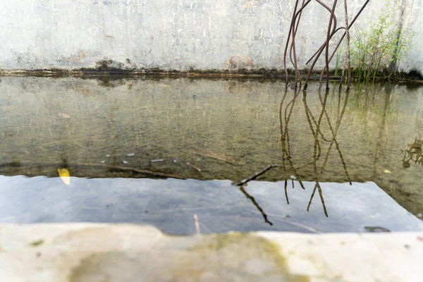 放棄された建物の風景の中に水を閉じます — ストック写真