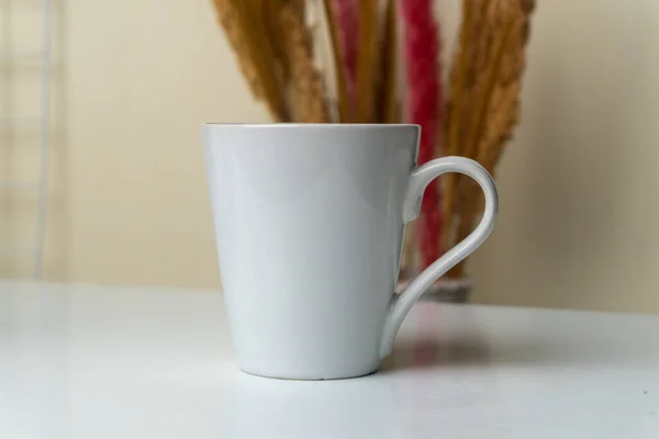 White Mug Filled Hot Coffee Indoors — Stock Photo, Image