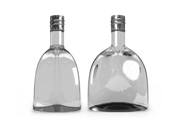 Botella Vidrio Curvado Ilustración Mockup Escena Sobre Fondo Blanco Aislado —  Fotos de Stock