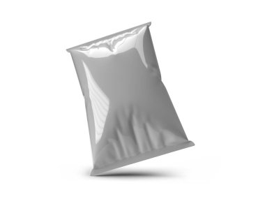 Çipler ve Atıştırmalık Torba Paketleme 3 boyutlu Görüntü İzole Arkaplan Sahnesi