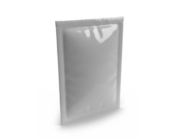 Gerçekçi Sachet Paketleme 3 boyutlu illüstrasyon İzole Arkaplan Sahnesi