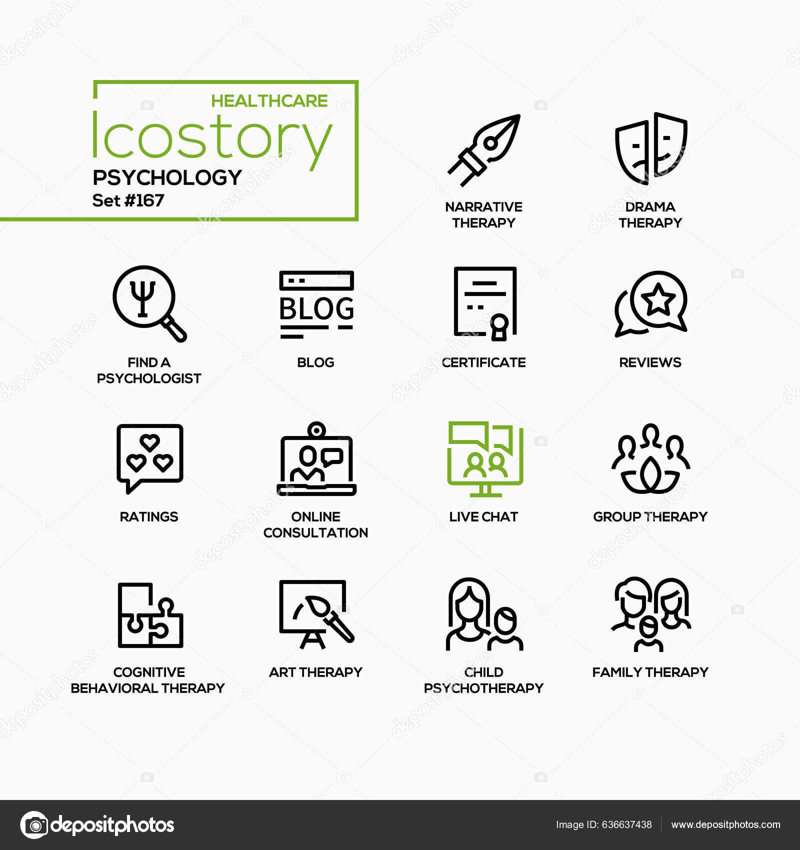 Psychology Therapy Line Design Style Icons Set Editable Stroke Search