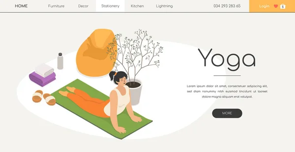 Yoga Home Modern Colored Isometric Web Banner White Background Copy — стоковий вектор