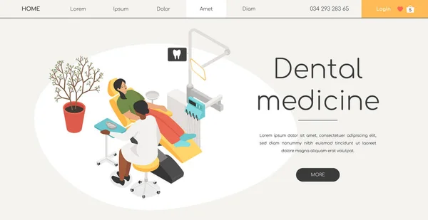 Dental Medicine Modern Vector Colorful Isometric Web Banner Copy Space - Stok Vektor
