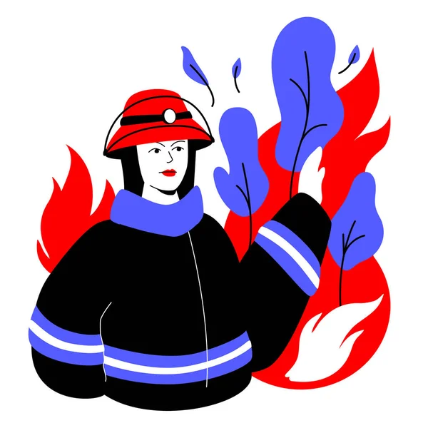 Feuerwehr Gegen Feuer Farbenfrohe Illustration Flachen Design Mit Linearen Elementen — Stockvektor