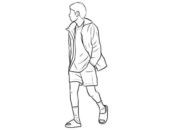 Hombre Pie Con Las Manos Los Pantalones Línea Bolsillo Dibujo — Archivo Imágenes Vectoriales