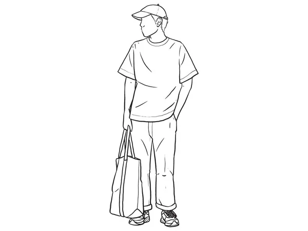 Elleri Pantolonunun Cebinde Duran Bir Adam Vektör Çiziyor Asgari Görünüm — Stok Vektör