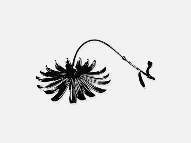 Çiçek oyma vektör çizimi. Tahta sitili taklit. Siyah ve beyaz el çizimi. Poster, arkaplan ya da kart çizimleri.