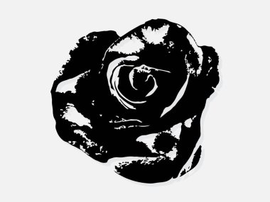 Çiçek oyma vektör çizimi. Tahta sitili taklit. Siyah ve beyaz el çizimi. Poster, arkaplan ya da kart çizimleri.