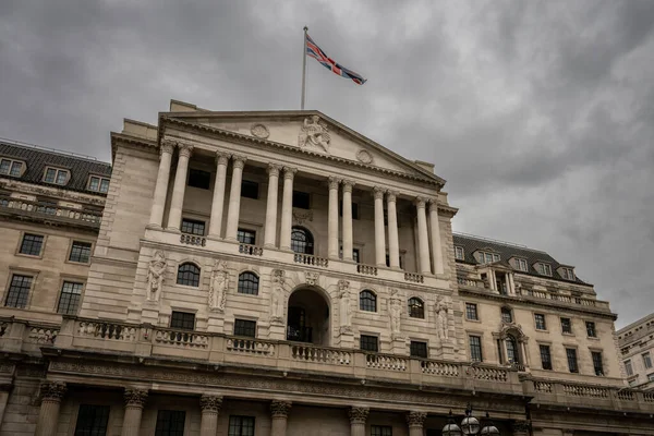 Londyn Wielka Brytania Bank Anglii Threadneedle Street Londynie Union Jackiem Zdjęcie Stockowe