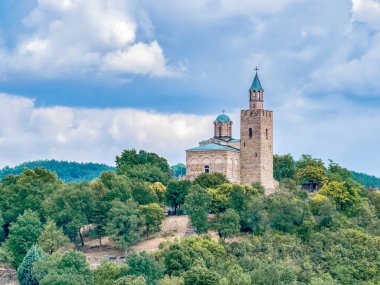 Veliko Tarnovo, Bulgaria - August 2022: View with the Eastern Orthodox Ascension Cathedral located in the famous medieval fortress Tsarevets
