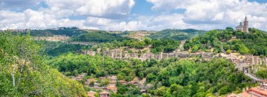 Panoramic view from above with the famous medieval fortress Tsarevets, located in Veliko Tarnovo, Bulgaria