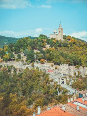 Veliko Tarnovo, Bulgaria - August 2022: View with the Eastern Orthodox Ascension Cathedral located in the famous medieval fortress Tsarevets