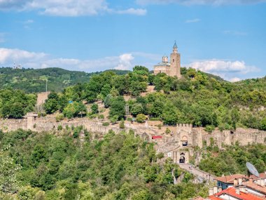 Veliko Tarnovo, Bulgaria - August 2022: View with the Eastern Orthodox Ascension Cathedral located in the famous medieval fortress Tsarevets