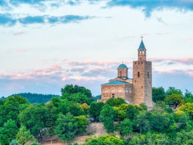 View with the Eastern Orthodox Ascension Cathedral located in the famous medieval fortress Tsarevets, in Veliko Tarnovo Bulgaria