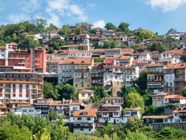 View from above with the medieval buildings and houses in Veliko Tarnovo, the historical and cultural capital of Bulgaria