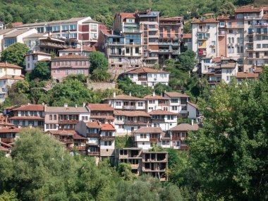 View from above with the medieval buildings and houses in Veliko Tarnovo, the historical and cultural capital of Bulgaria