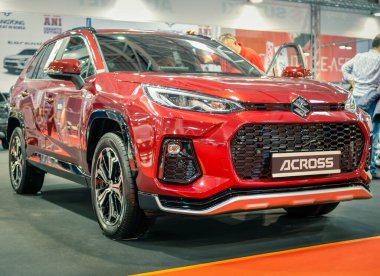 Bucharest, Romania - 10.07.2022: Close up detail front view with the new Suzuki ACROSS Plug-in Hybrid car