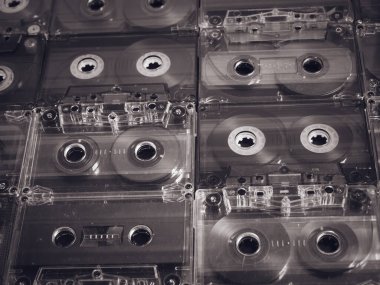 Many old vintage cassette tapes . Music concept