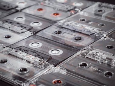 Many old vintage cassette tapes . Music concept