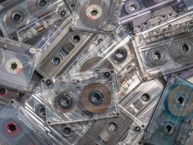 Many old vintage cassette tapes . Music concept