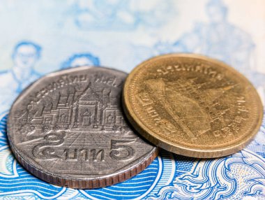 Macro detail with Thai Baht coins. the baht is the official currency of Thailand