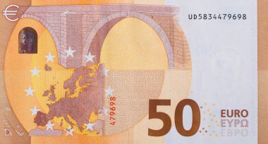 Macro picture of a 50 Euro Banknote. European Currency Concept.