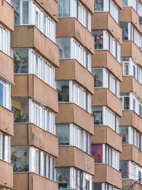 New reconditioned old communist apartment building. Ugly traditional communist housing ensemble