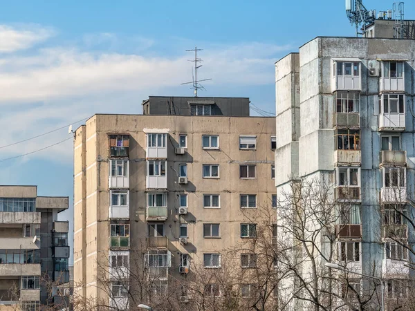Zakwaterowanie Apartament Architektura Bałkany Bloki Mieszkalne Niebieski Brutalna Architektura Bukareszt — Zdjęcie stockowe