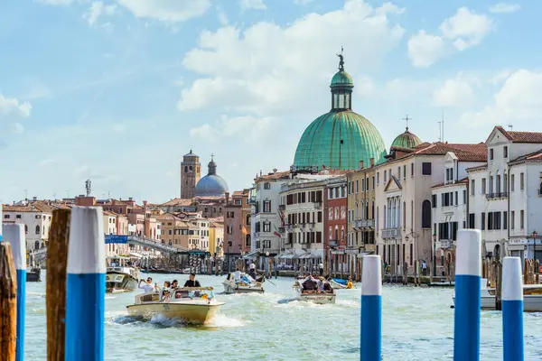 Venecia Italia Mayo 2023 Tráfico Barcos Gran Canal Vista Con — Foto de Stock