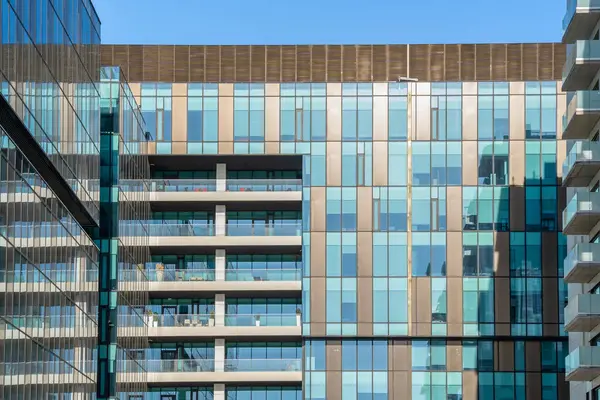 Detail of a modern office and apartment building. Glass building office in the center of Bucharest.