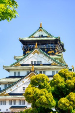  Osaka Kalesi 'ni ziyaret eden turist kalabalığı, Japonya' nın Osaka kentindeki en ünlü tarihi ve popüler turistik merkezler..