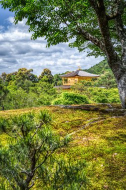 Kyoto Japonya 'daki Rokuon-ji Kinkakuji (Altın Pavyon) Zen Tapınağı' nın etkileyici yapı yapısı..