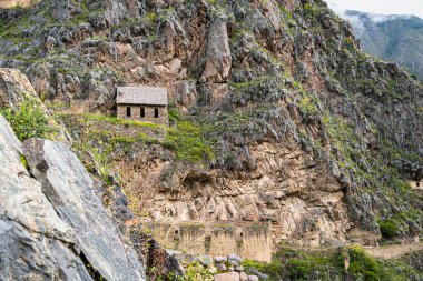 Scenic landscape view with Ollantaytambo Archeological Site in the Sacred Valley of the Incas, Peru.