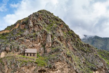Scenic landscape view with Ollantaytambo Archeological Site in the Sacred Valley of the Incas, Peru.