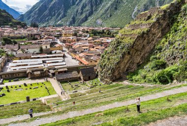 Cusco, Peru - March 17, 2025: Group of foreign tourists exploring Ollantaytambo Archaeological Site, a major Inca ruin and popular attraction in the Sacred Valley