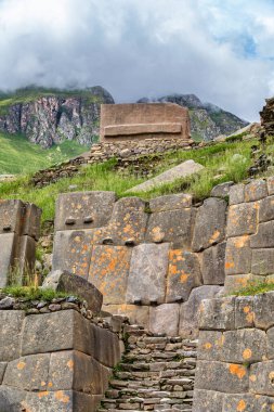 Scenic landscape view with Ollantaytambo Archeological Site in the Sacred Valley of the Incas, Peru.