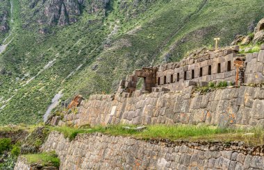 Scenic landscape view with Ollantaytambo Archeological Site in the Sacred Valley of the Incas, Peru.