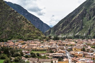 Ollantaytambo, Peru - March 17, 2025: View from above with the town of Ollantaytambo in the Sacred Valley