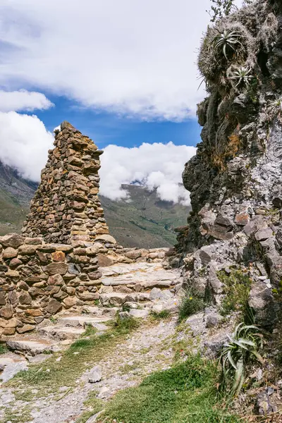 Scenic landscape view with the inca ruins at Ollantaytambo Archeological Site in the Sacred Valley of the Incas, Peru.